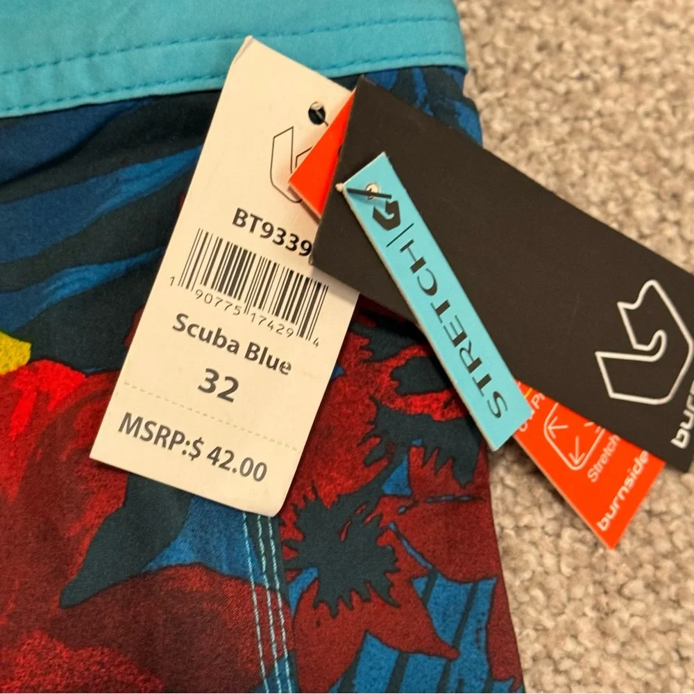 Burnside  Men’s  32  Blue  Red  Floral  Board  Shorts  Swimsuit  Vibrant  Casual